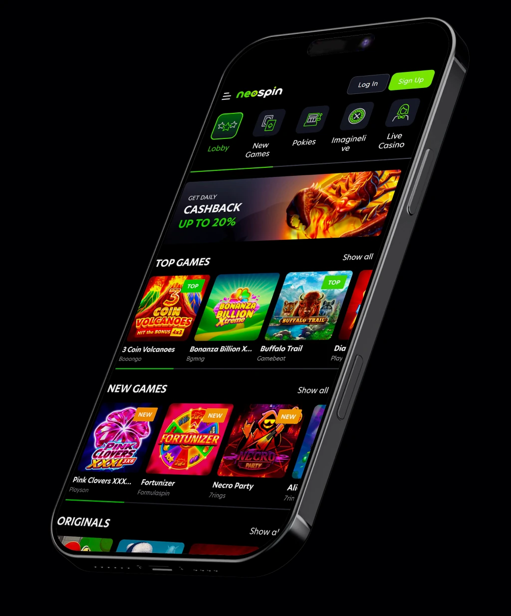 Neospin Mobile Casino App on smartphone